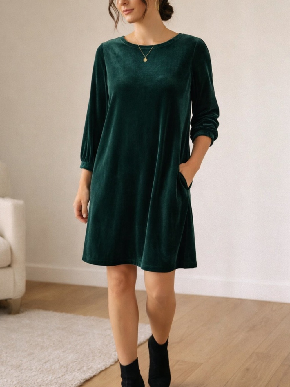 The Nines by Hatch Park Velvet Velour Shift Dress Green XS NWT